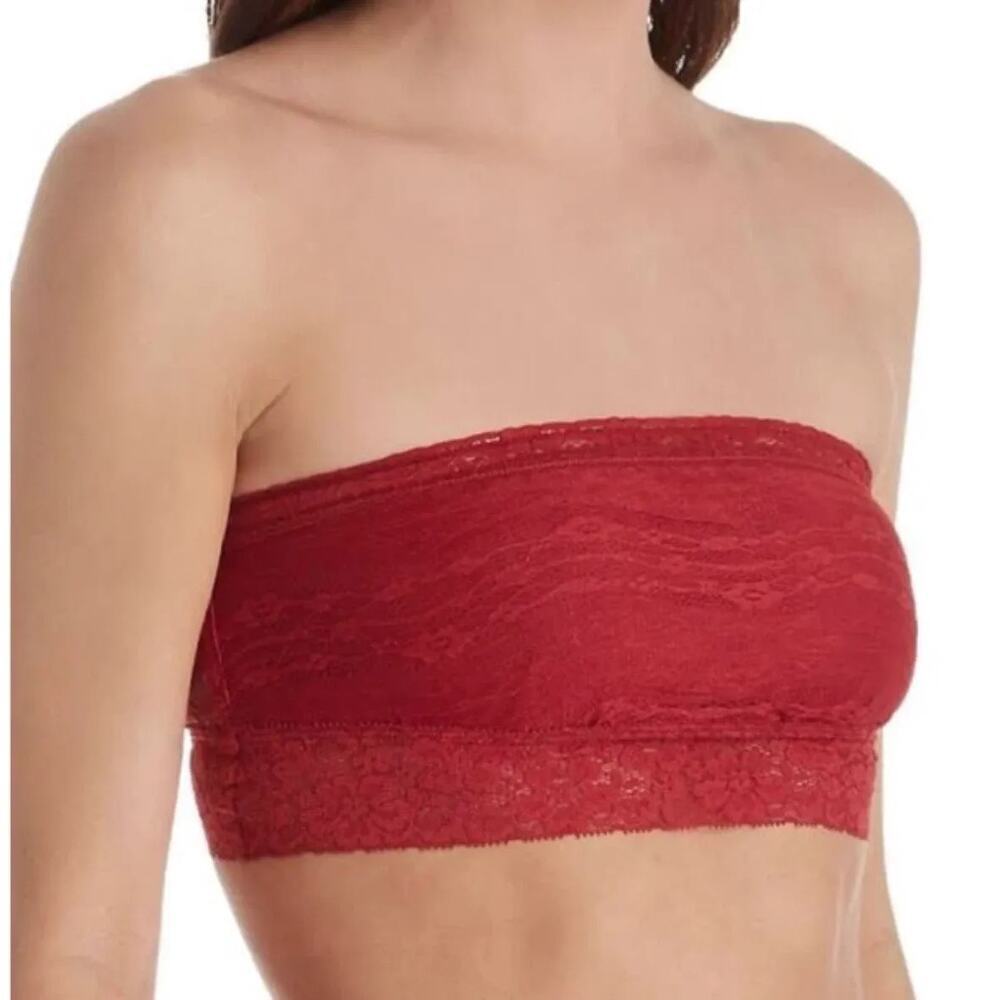 Free People Intimately Women's Red Lacey Floral Bandeau Bra Size Medium